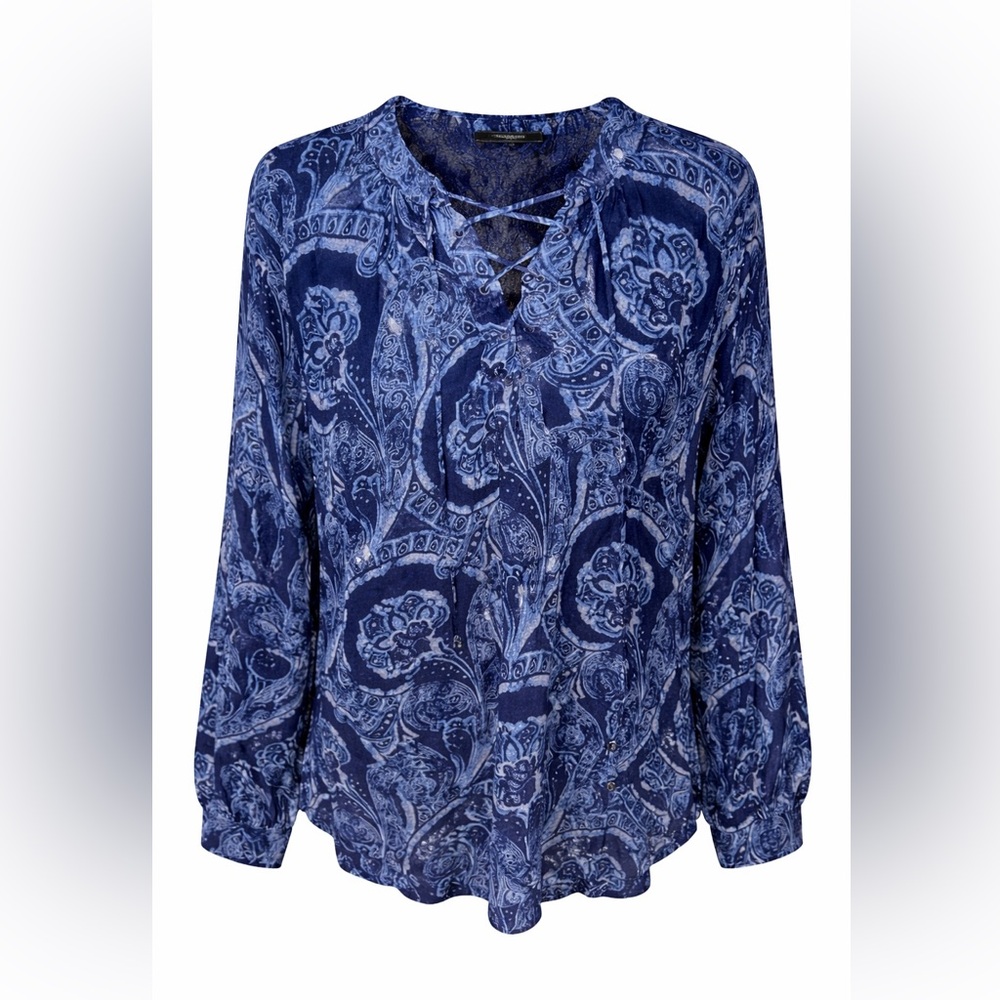 Polo Ralph Lauren Boho Paisley Top Coastal Cowgirl Indie‎ Lace Up Chic-Medium